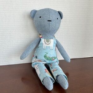 Handcrafted Soft Blue Bear with Coordinating Overalls 13 inches